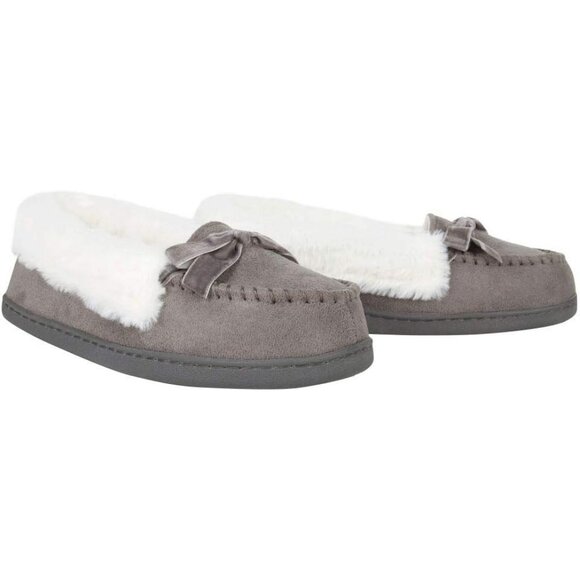 Women's Gray Bow Faux Fur Collar Pull On Plush Lining Slipper Boot Shoes - Picture 8 of 8